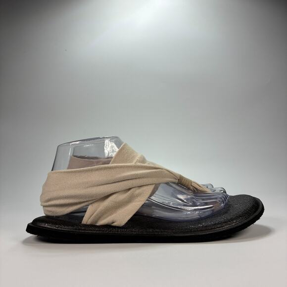 Sanuk Yoga Sling 2 Beige Black Slingback Sandals Flip Flops SWS10001 Womens Sz 9 - Picture 1 of 7